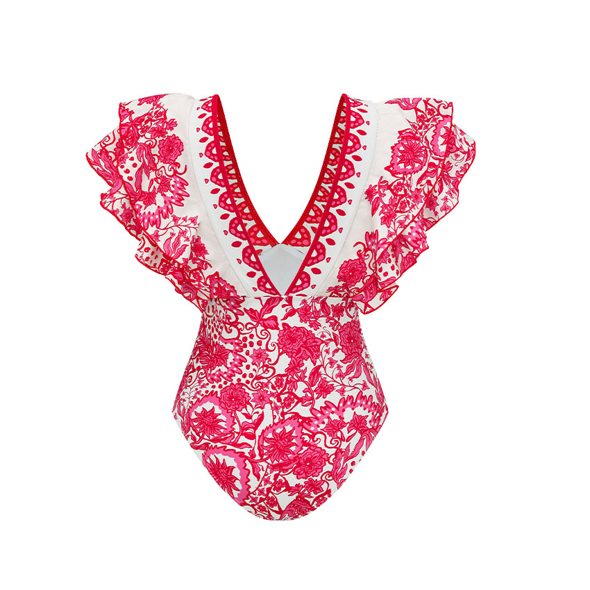 V Neck Ruffle Printed Swimsuit Set(s)