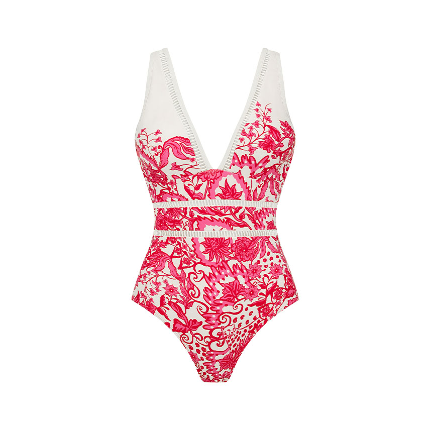 V Neck Lace Printed Swimsuit Set(s)