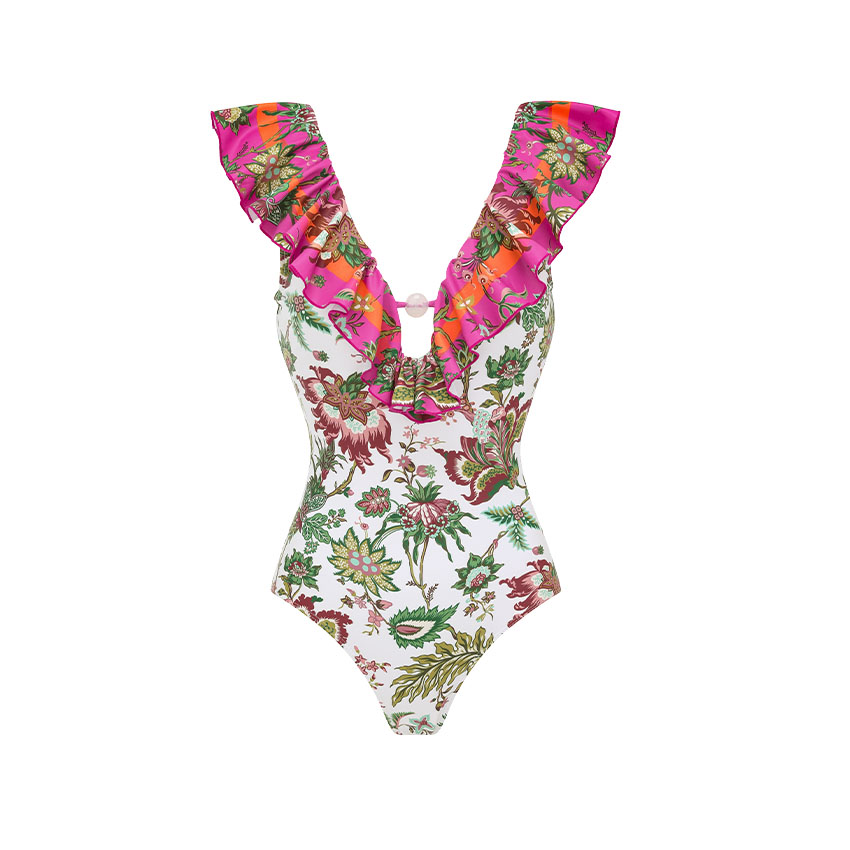 Ruffle Cutout Printed Swimsuit Set(s)