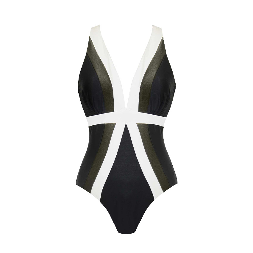 V Neck Color Block Swimsuit Set(s)