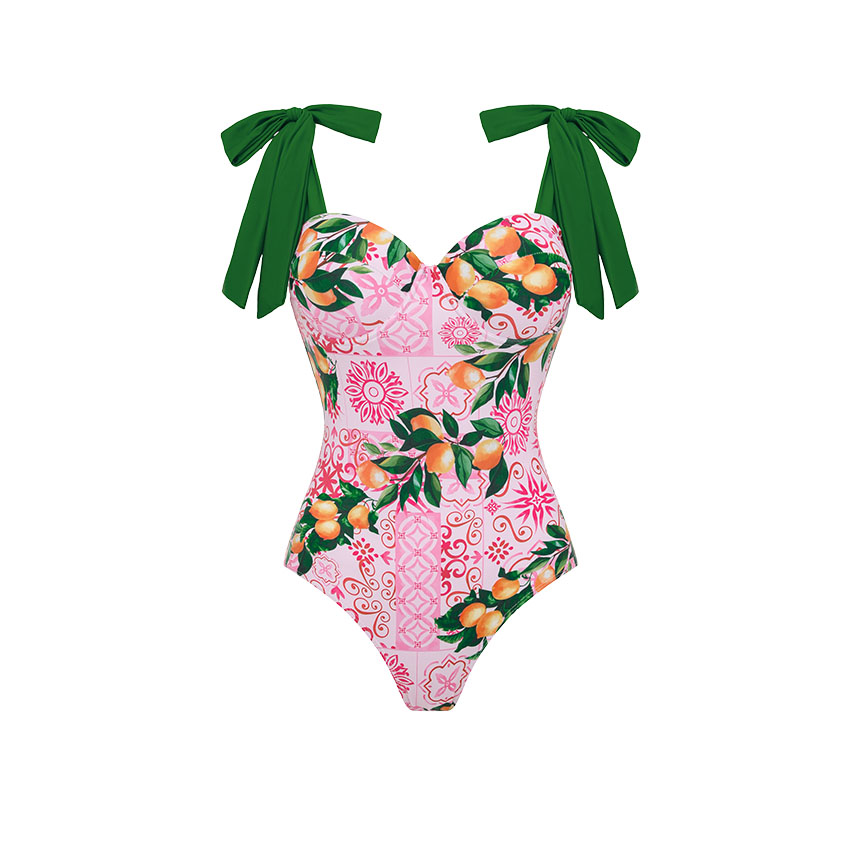 Bandage Bowknot Design Lemon Print Swimsuit Set(s)