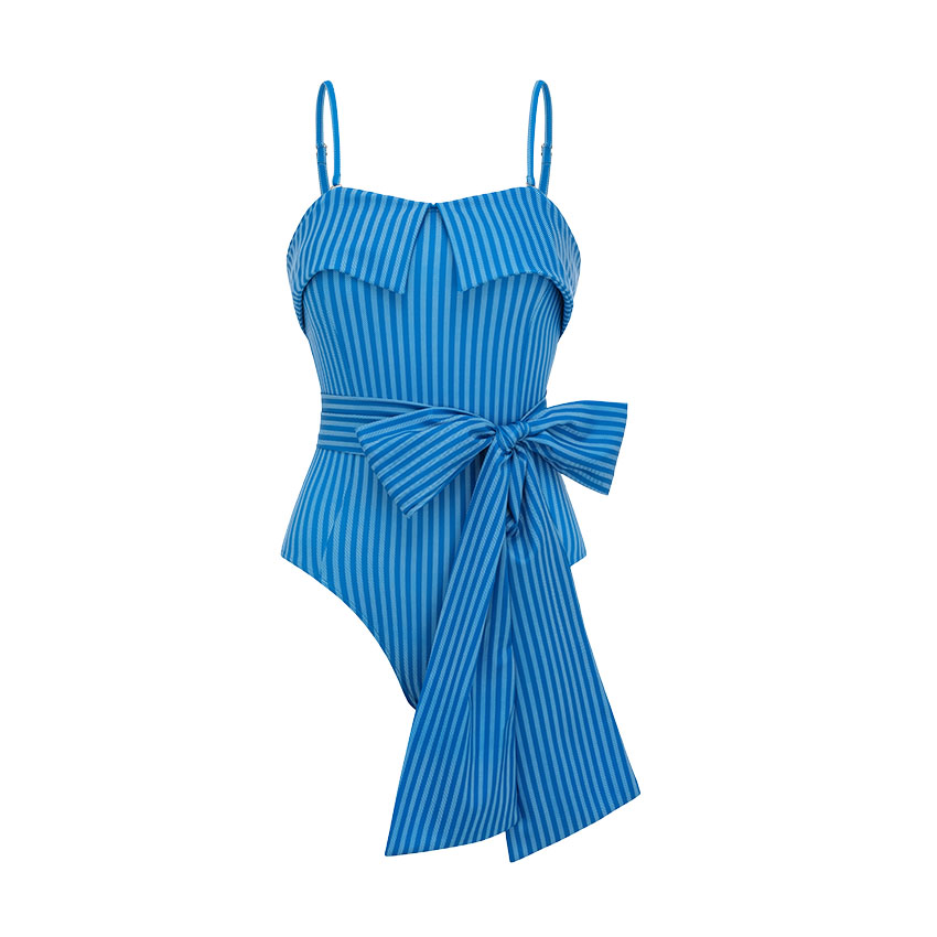 Bandeau Bowknot Decor Striped Print Swimsuit Set(s)