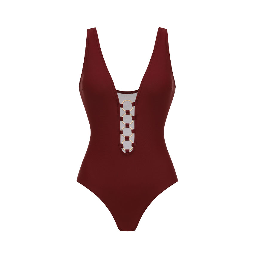 V Neck Cutout Solid Color Swimsuit Set(s)