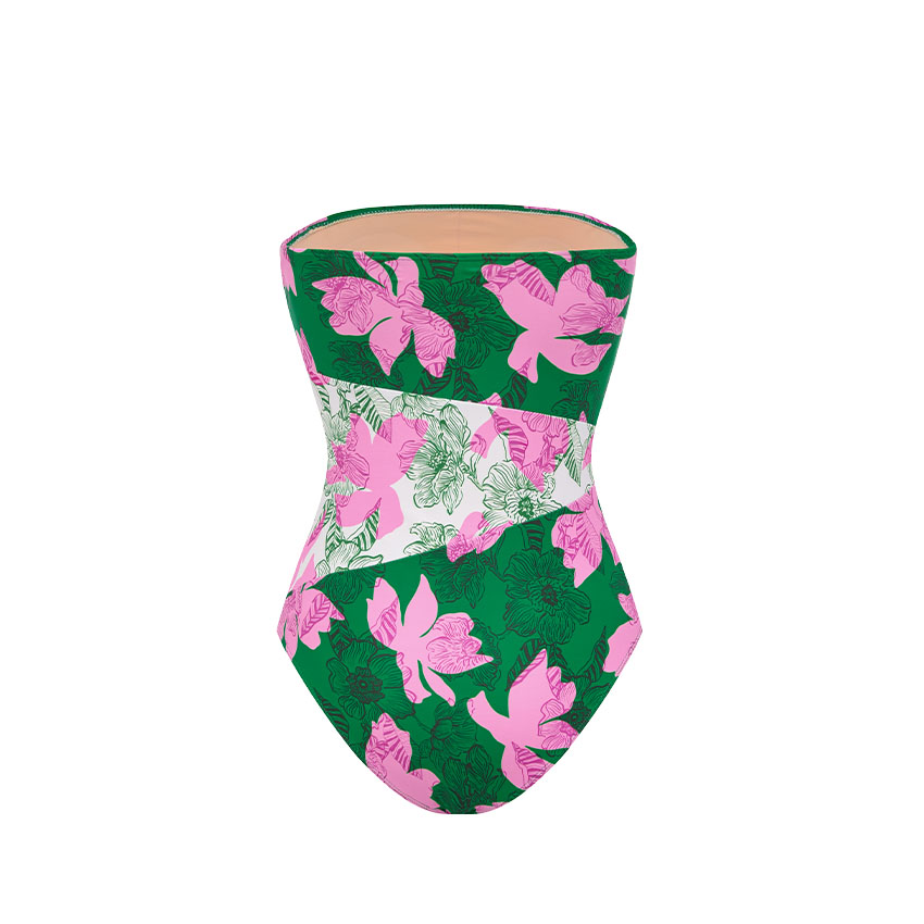 Bandeau Color Block Printed Swimsuit Set(s)