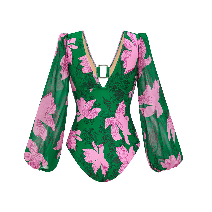 V Neck Long Sleeve Printed Swimsuit Set(s)