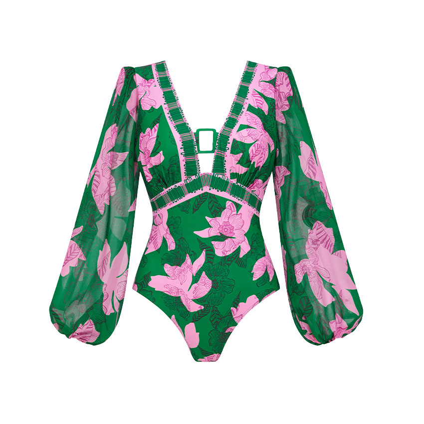 V Neck Long Sleeve Printed Swimsuit Set(s)