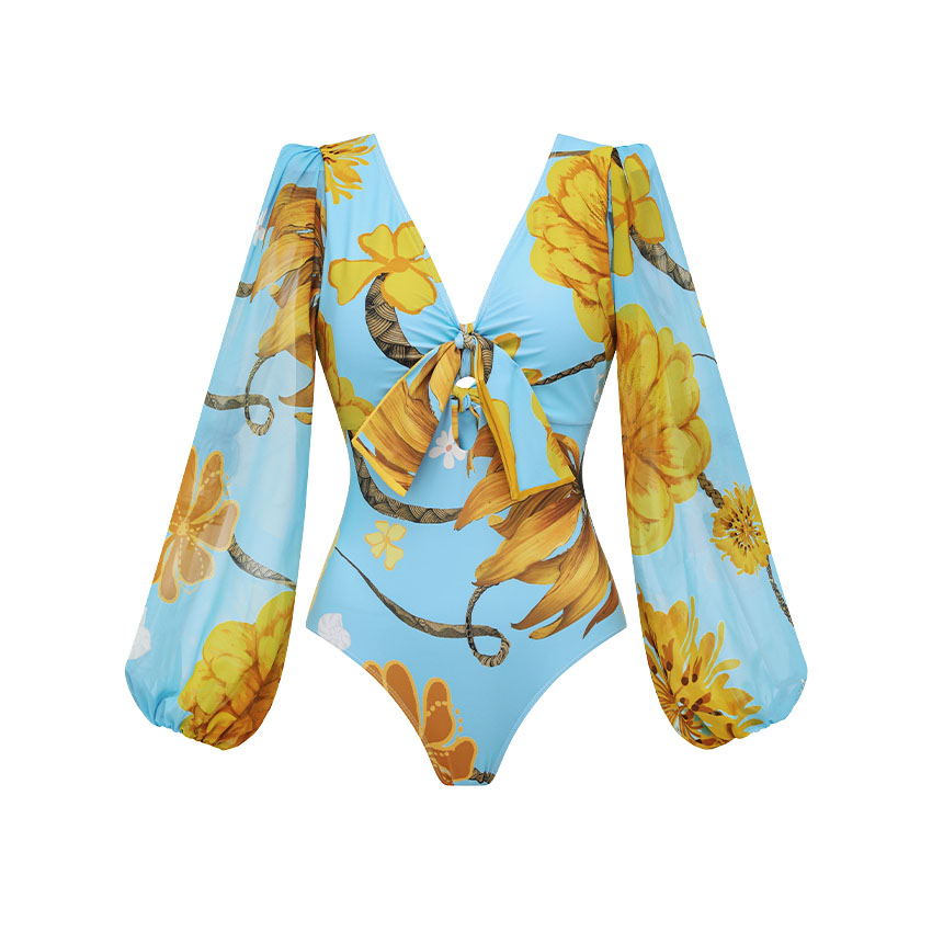 Netted Lantern Chrysanthemum Print Swimsuit Set(s)