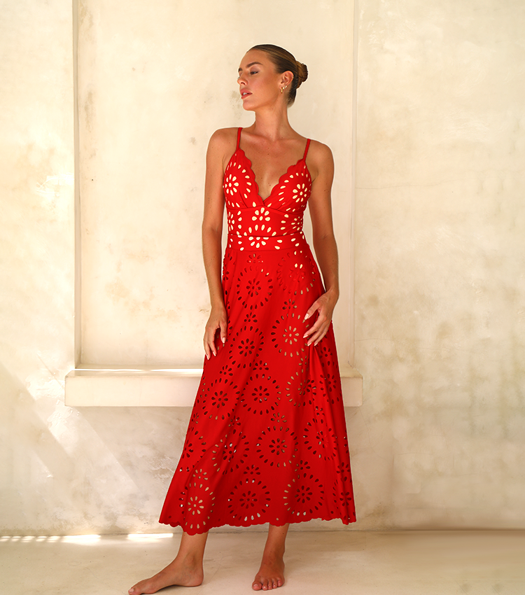 Flower Hollow One Piece Swimsuit and Skirt