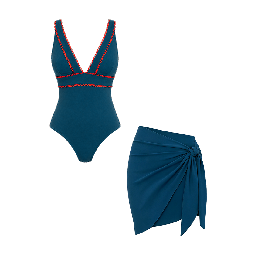 V Neck Lace Solid Color Swimsuit Set(s)