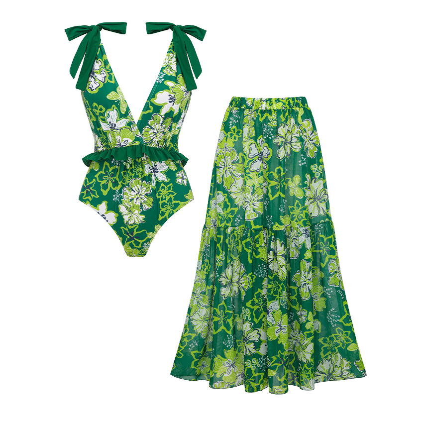 Ruffle Floral Printed Swimsuit Set(s)