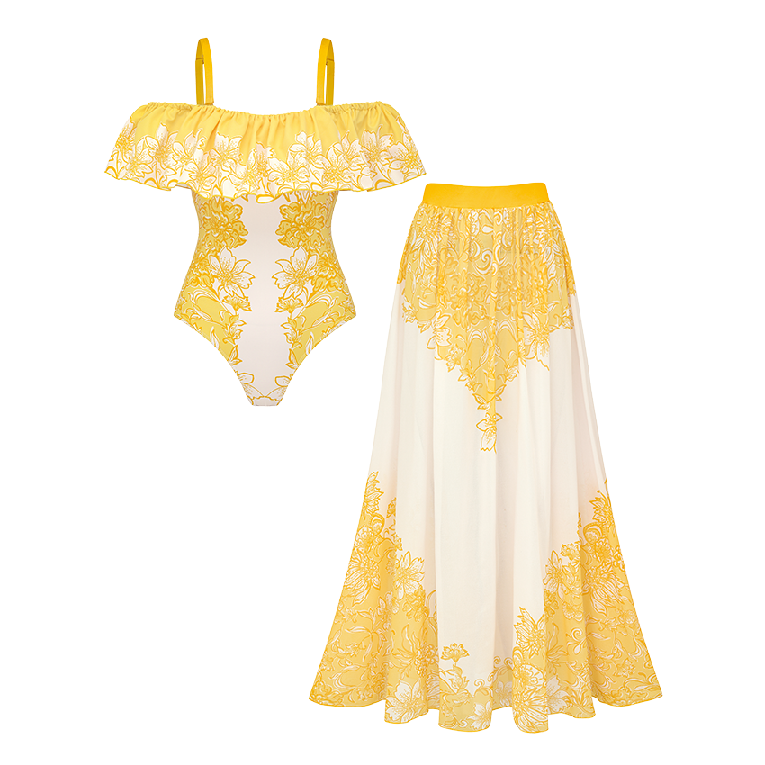 Off Shoulder Blossom Print Swimsuit Set(s)