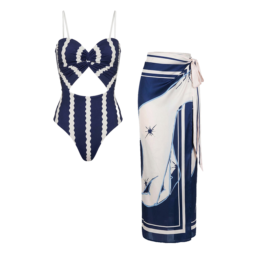 Midnight Blue Wavy Stripes Swimsuit Set(s)