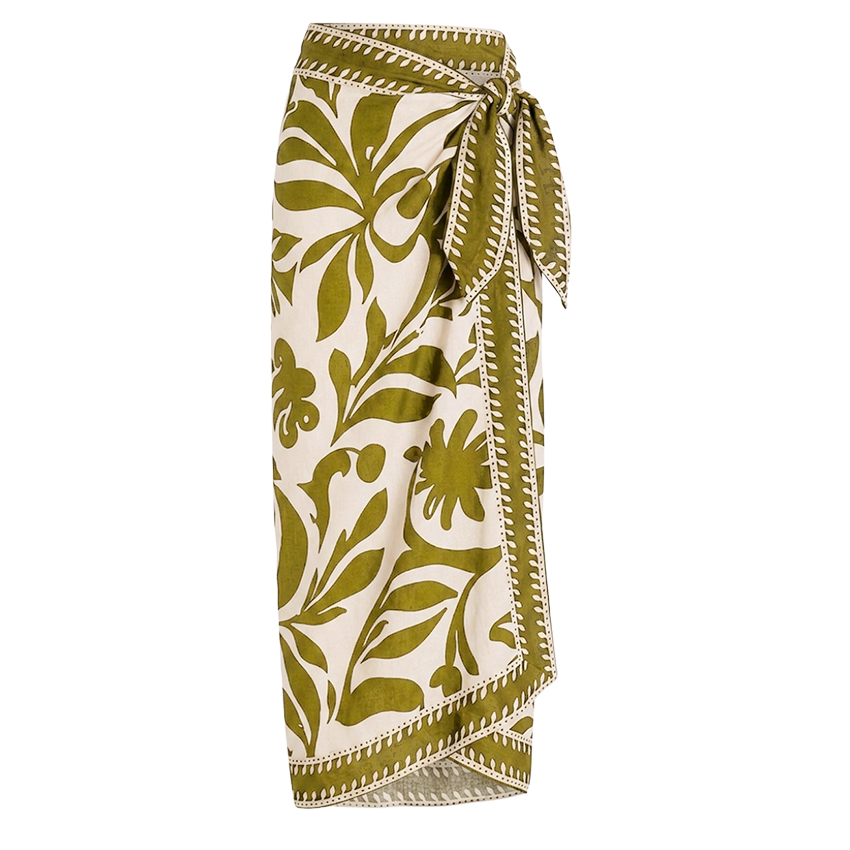 V Neck Green Plant Print Swimsuit Set(s)