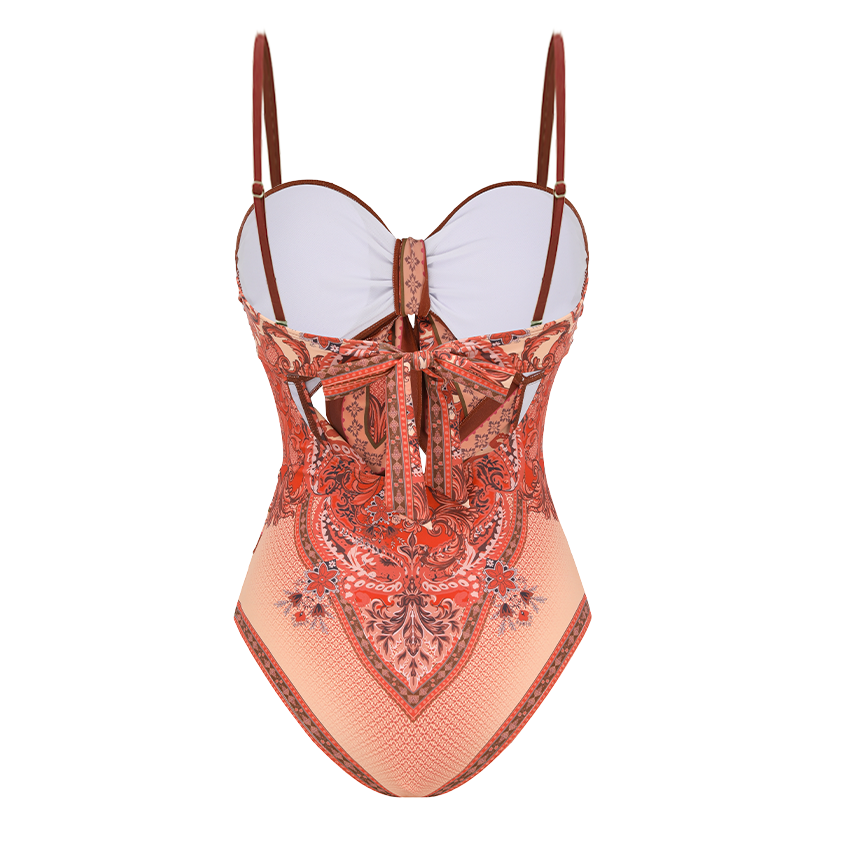 Bow-detailed Paisley Print Swimsuit set(s)