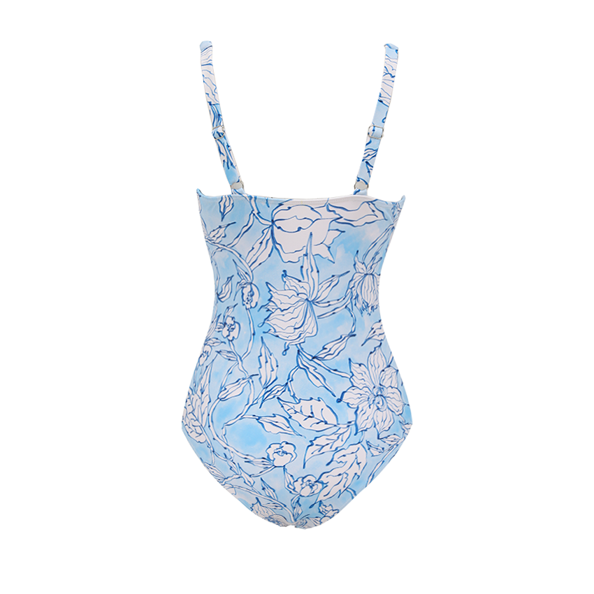 Blue Flowers Pinted Pleated Swimsuit Set(s)