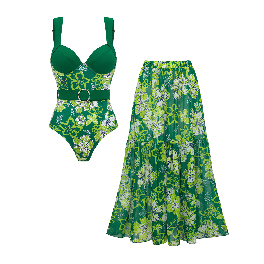 Color Block Floral Printed Swimsuit Set(s)
