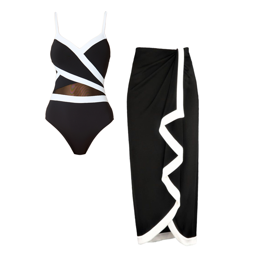 Black and White Color Blocking Swimsuit Set(s)
