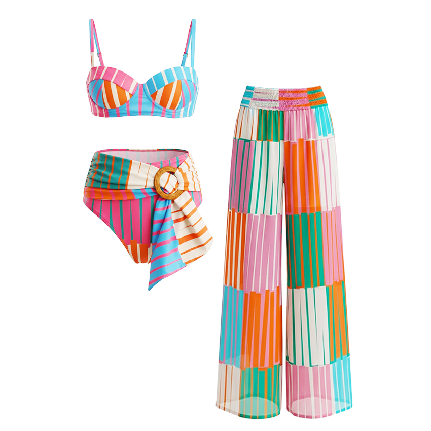 Push-Up Colorful Striped Print Swimsuit Set(s)