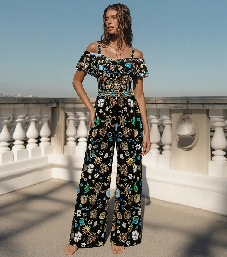 Off shoulder Celestial Chains Print Swimsuit Set(s)