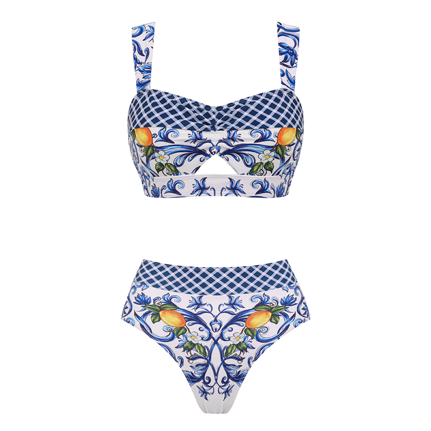 Cutout Lemon Printed Swimsuit Set(s)