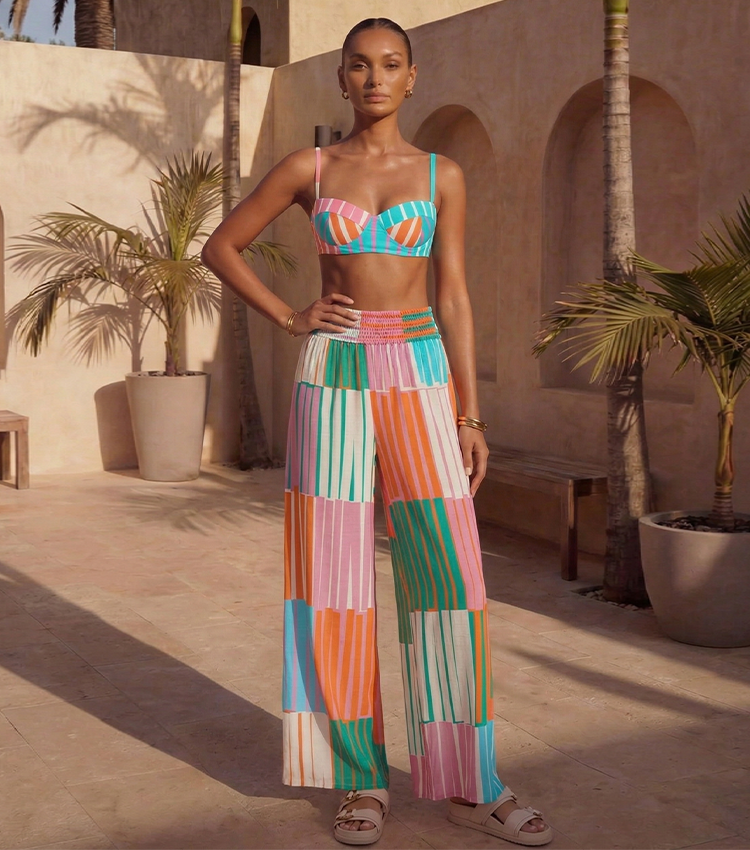 Push-Up Colorful Striped Print Swimsuit Set(s)