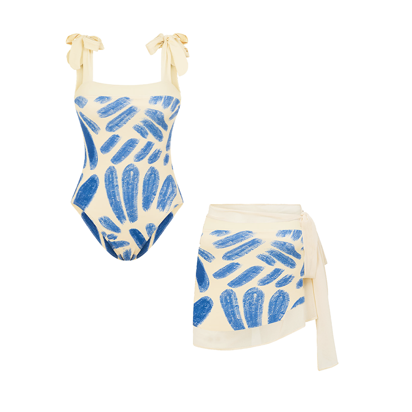 Bandage Bowknot Design Printed Swimsuit Set(s)