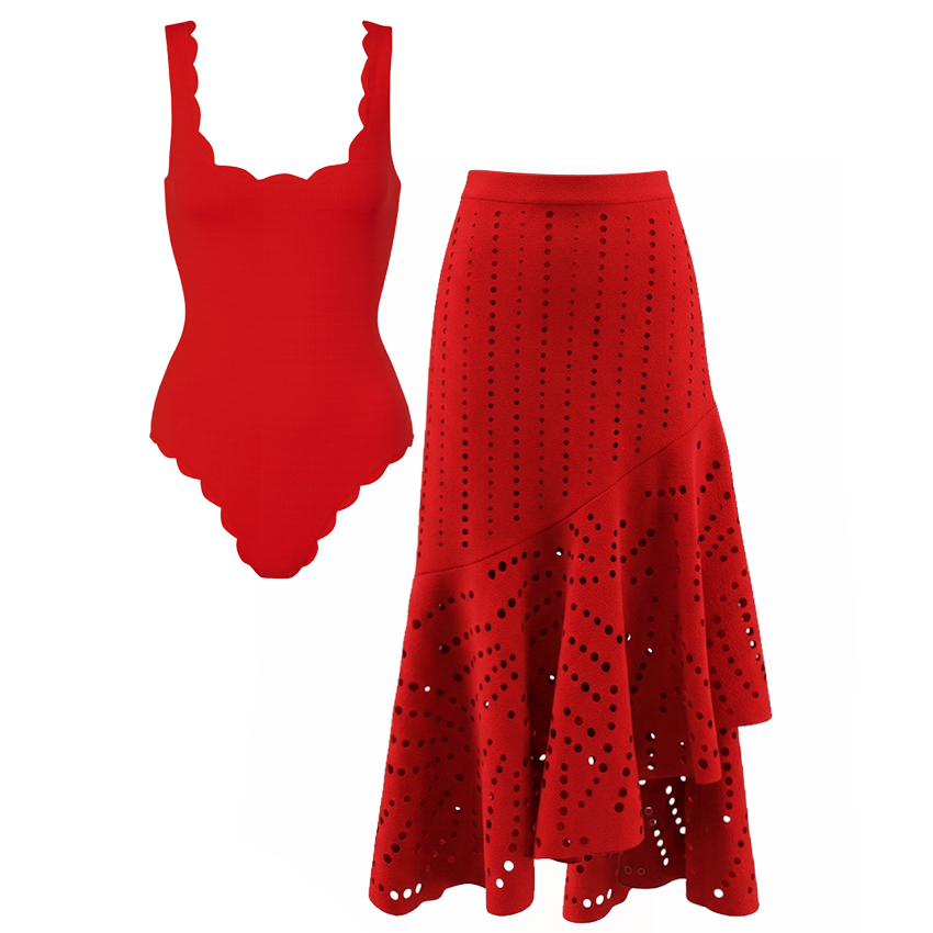 Red Color Laser Cutting Swimsuit Set(s)