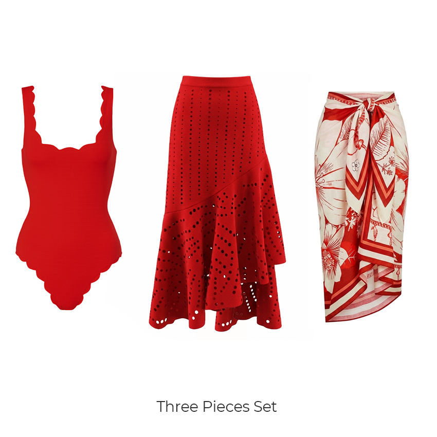 Red Color Laser Cutting Swimsuit Set(s)