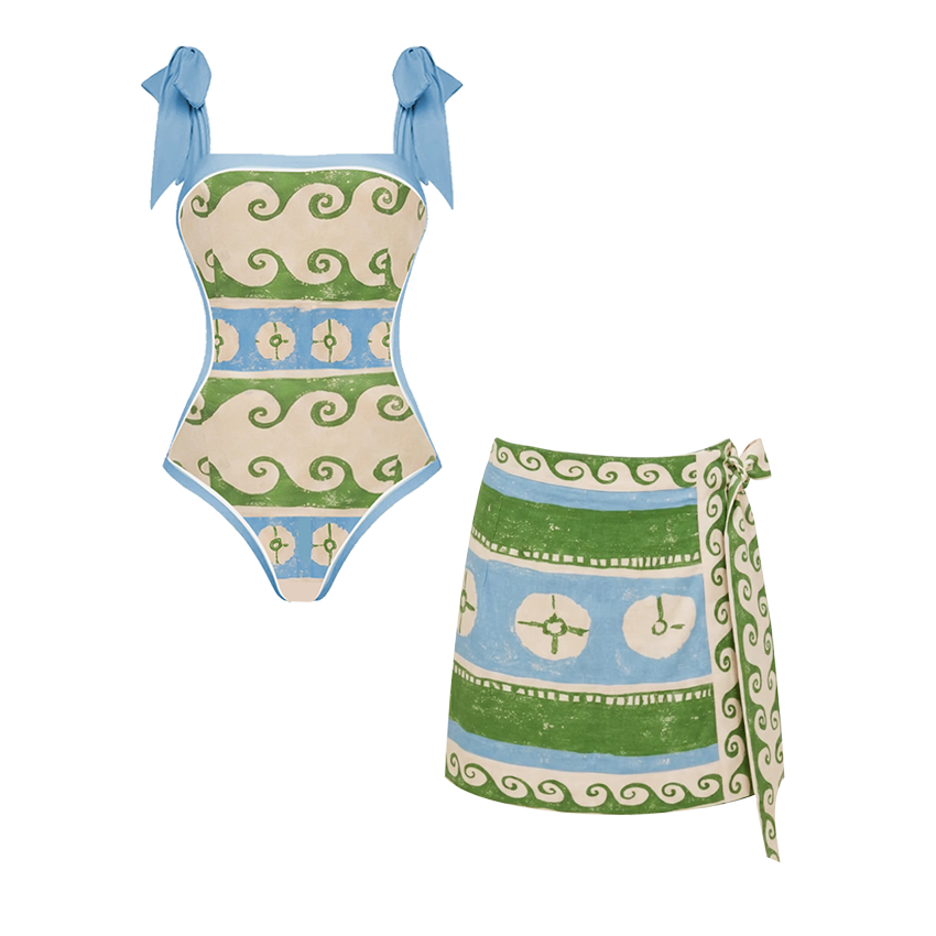 Adjustable Shoulder Straps Printed Swimsuit Set(s)