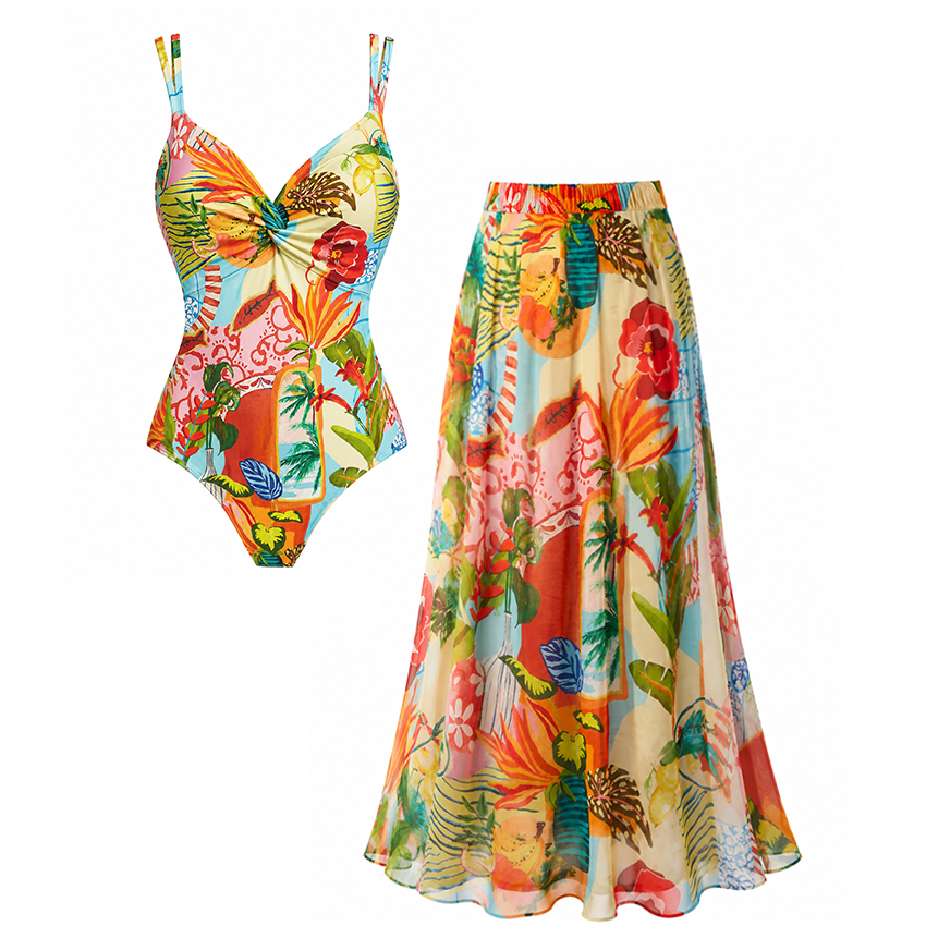 Adjustable Shoulder Straps Printed Swimsuit Set(s)