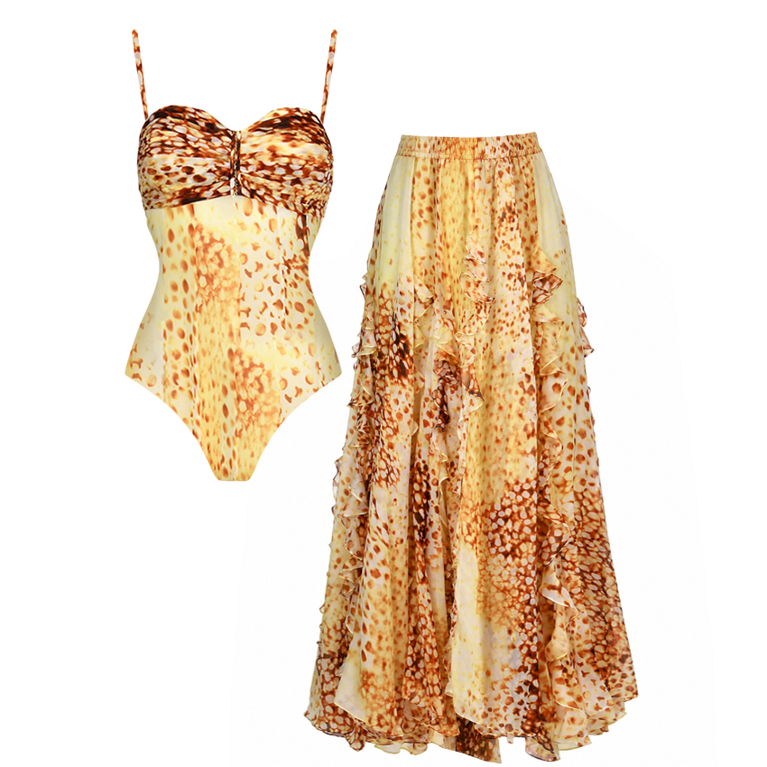 Detachable Straps Printed Swimsuit Set(s)