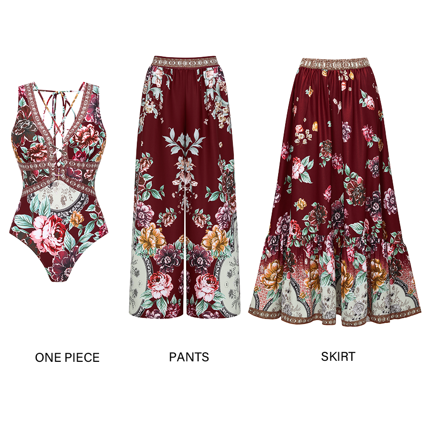 Strap Decoration Peony Print Swimsuit Set(s)