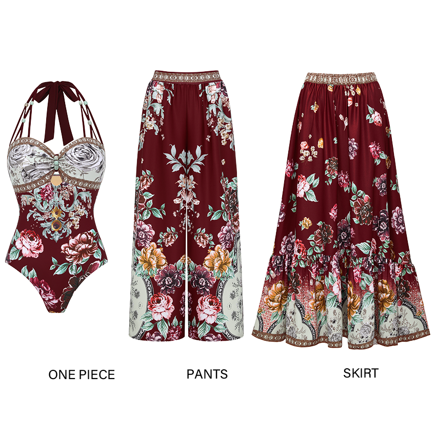 Neckband Peony Print Swimsuit Set(s)