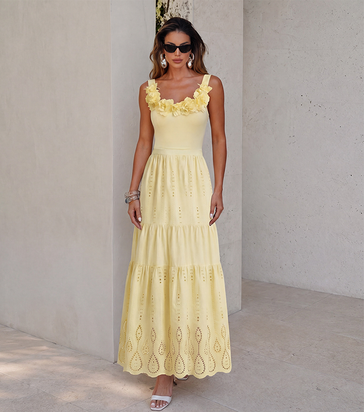 Yellow 3D Flower Decor Swimsuit Set(s)