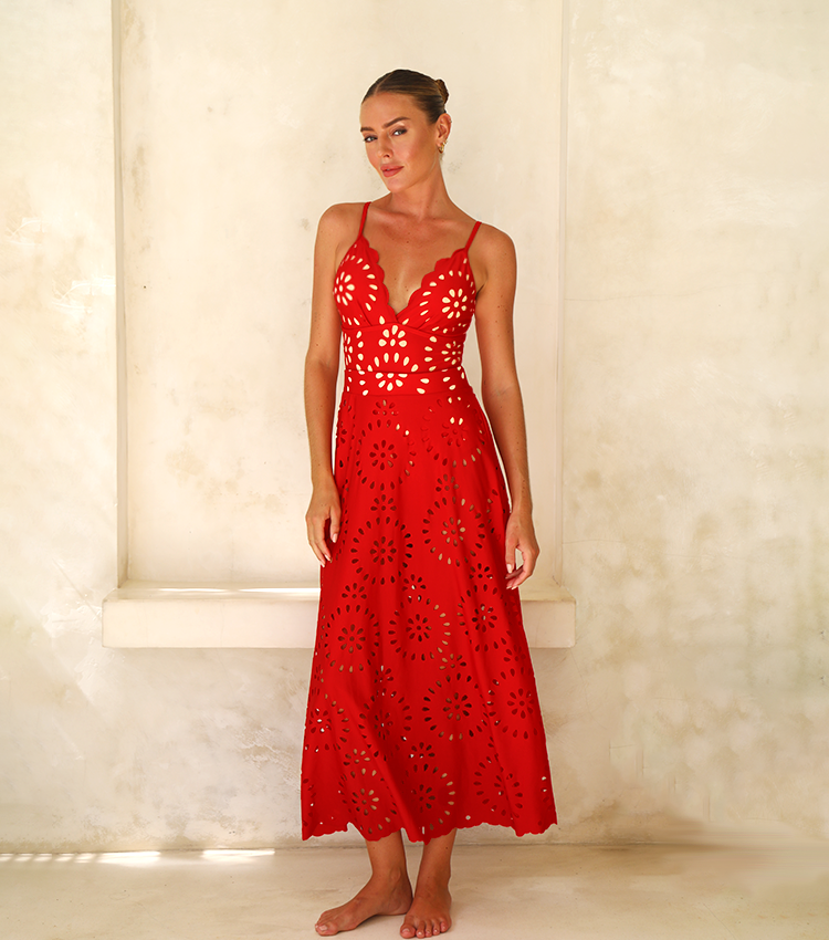 Flower Hollow One Piece Swimsuit and Skirt