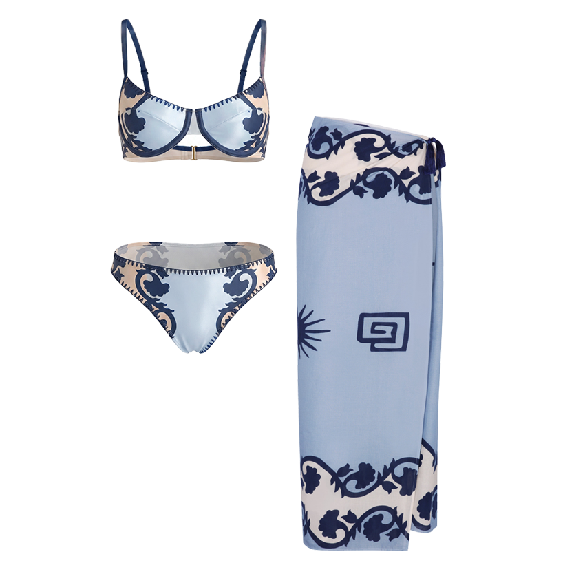 Midnight Blue Ethnic-style Print Swimsuit set(s)