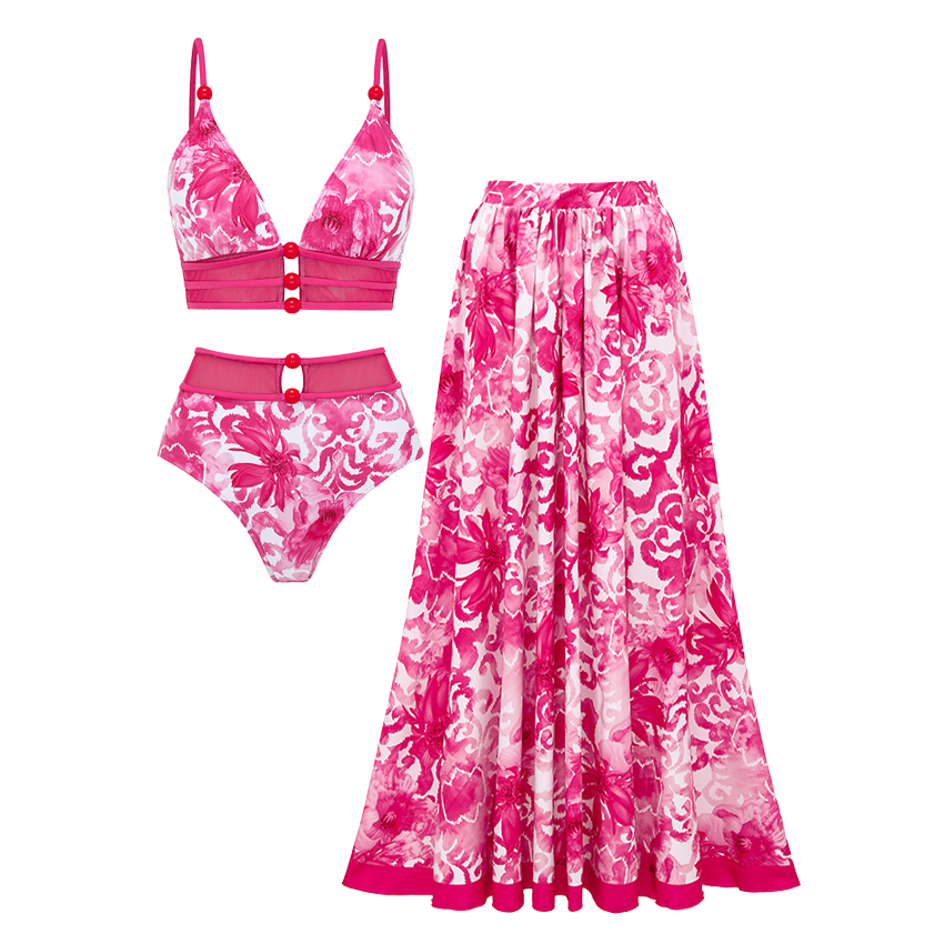 Cut-out Flowews Print Swimsuit set(s)