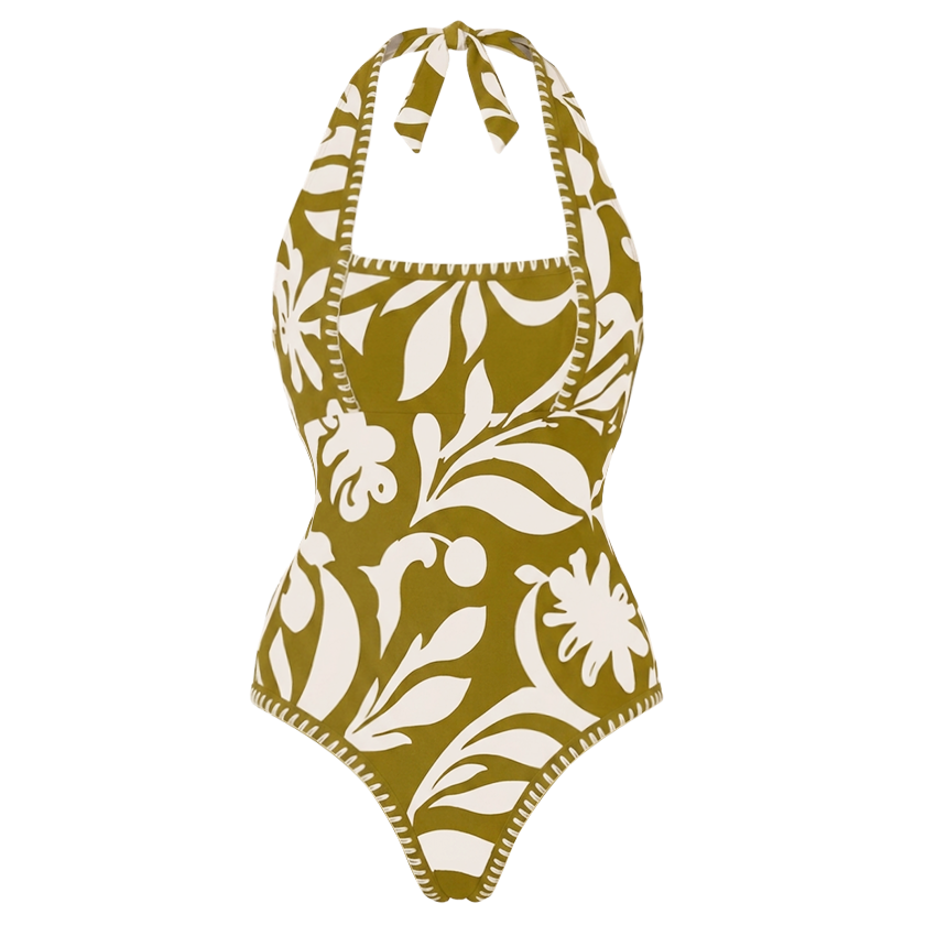 Halter Green Plant Print Swimsuit Set(s)