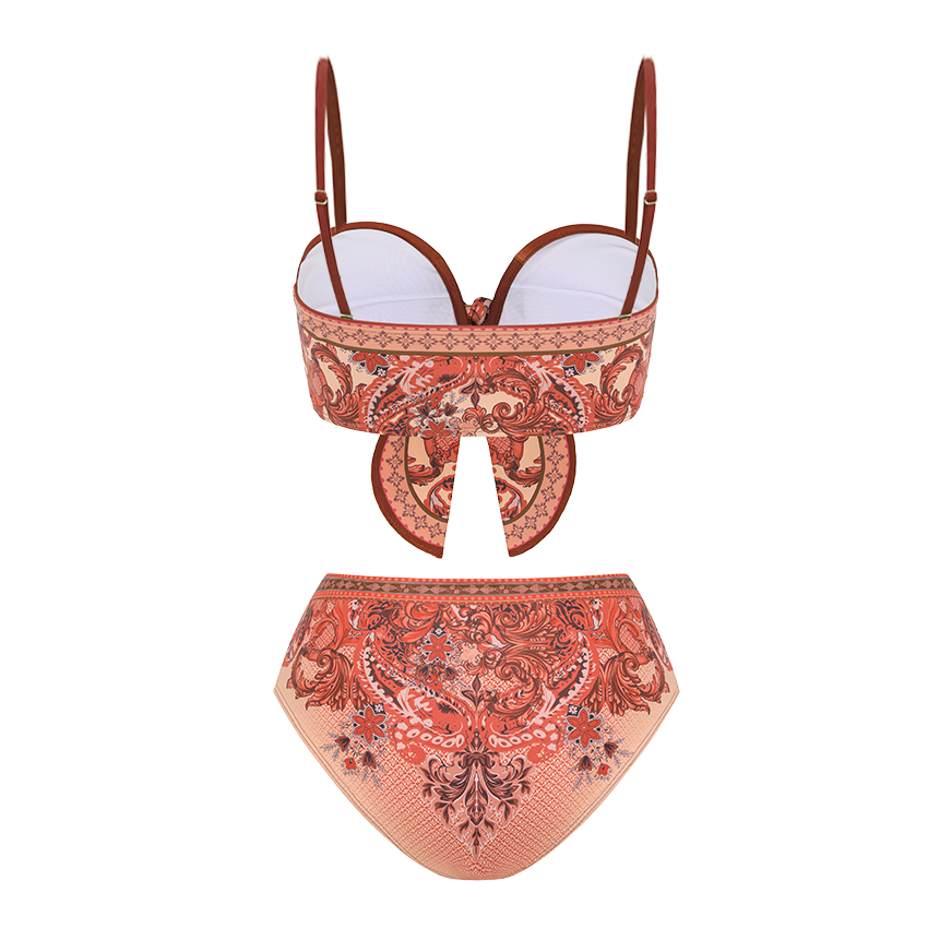 Bow-detailed Paisley Print Swimsuit set(s)