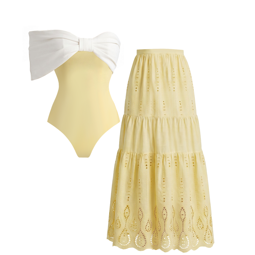 Color Block Bow Decor Swimsuit Set(s)