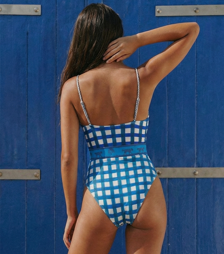 Blue and White Checkered Swimsuit Set(s)