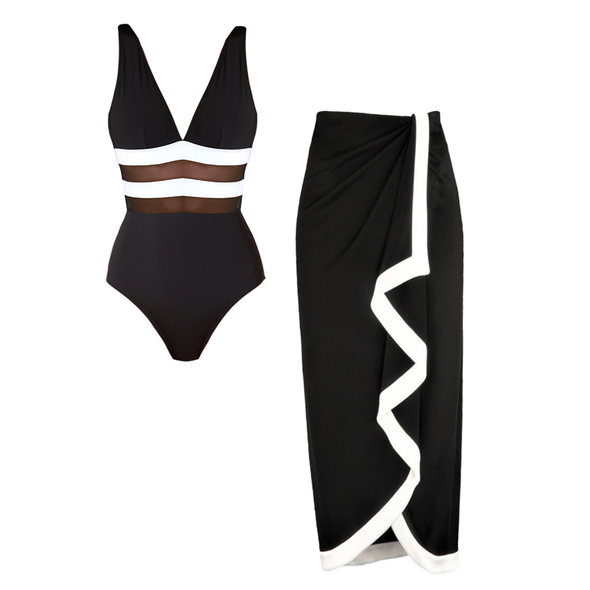 V-neck Color Blocking Swimsuit Set(s)