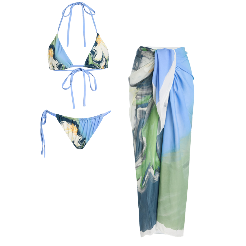 Straps Magnolia Print Swimsuit Set(s)