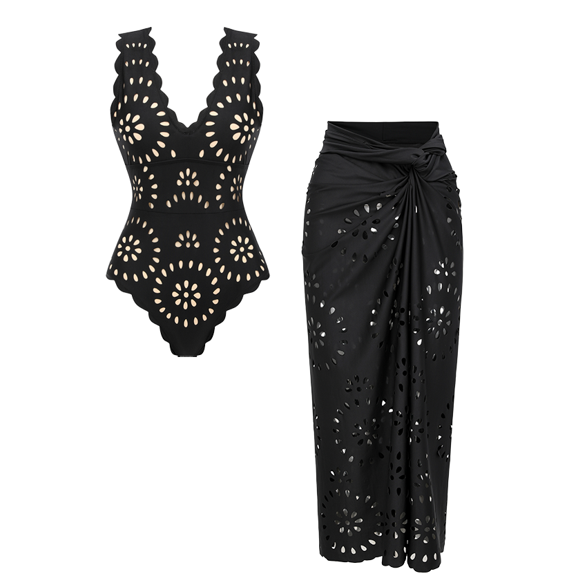 V-neck Black Cutout Swimsuit Set(s)