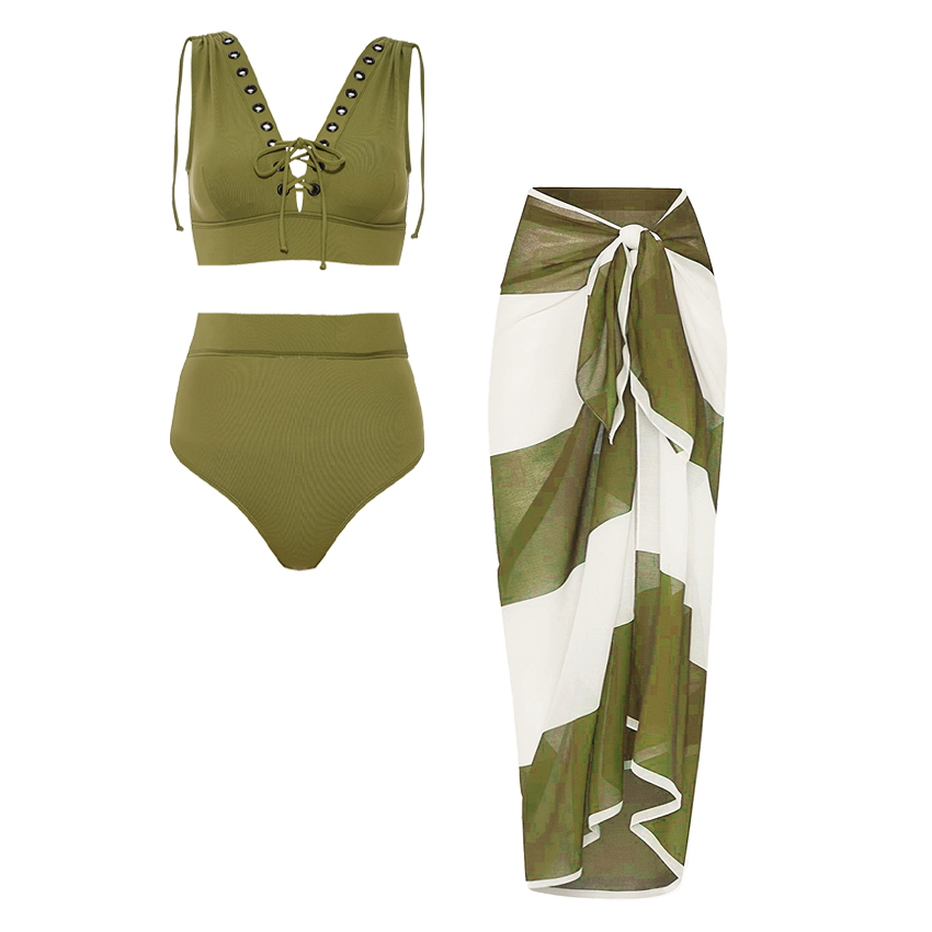 Olive Drab Drawstring Swimsuit Set(s)