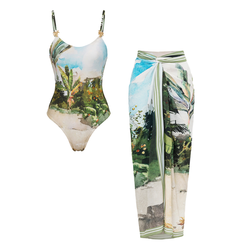 Beach Scenery Print Swimsuit set(s)