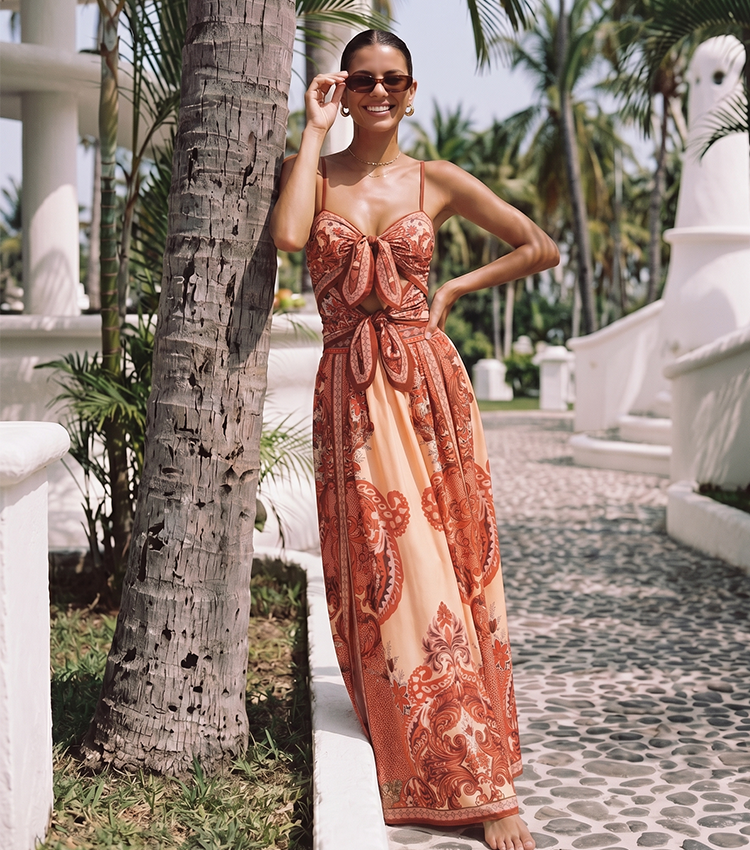 Bow-detailed Paisley Print Swimsuit set(s)