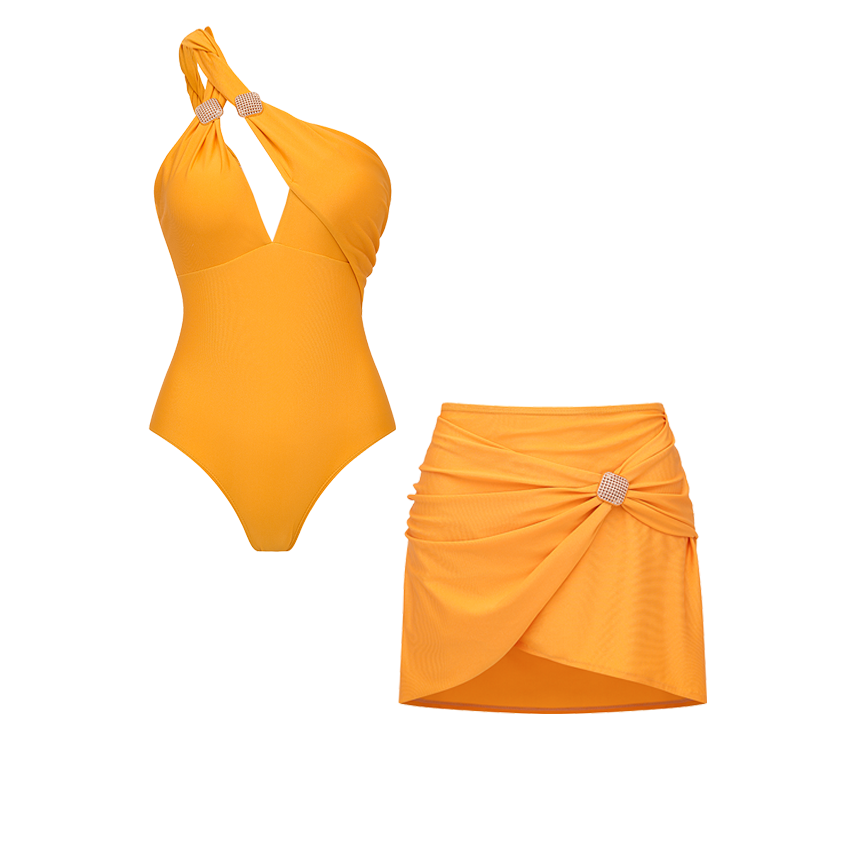 Gold One-Shoulder Cutout Swimsuit Set(s)