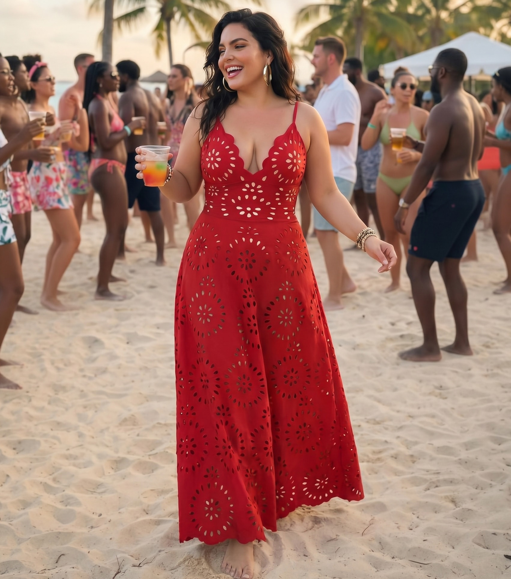 Plus Size Laser Flower Hollow One Piece Swimsuit and Skirt