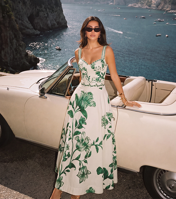 Adjustable Straps Green Floral Print Swimsuit Set(s)